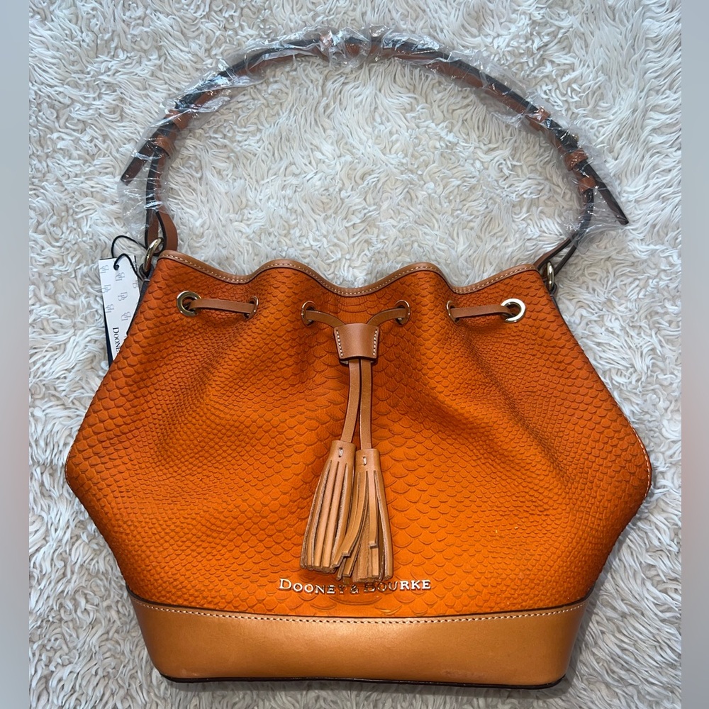 Dooney & Bourke Orange Drawstring Bucket Bag - Picture 7 of 9